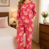 QUEEN FOREVER Women's Premium Cotton Printed Night Suit Set Coral Pink Floral